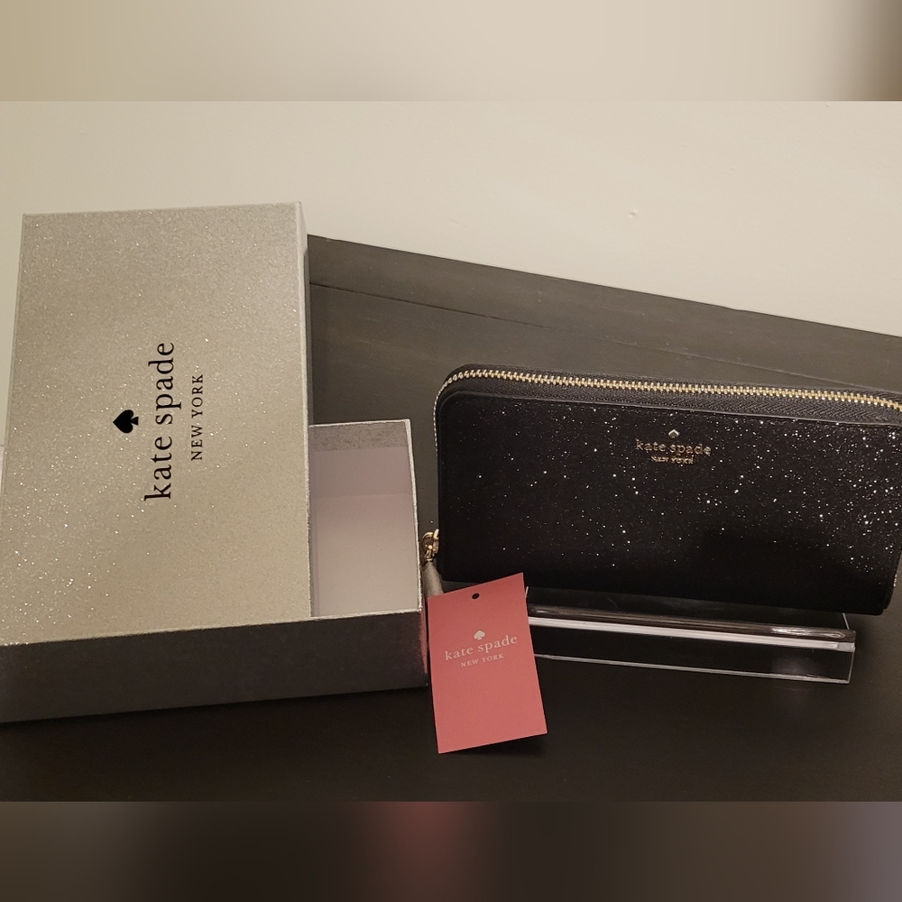 NWT Kate Spade Black Sparkly Zippy Wallet